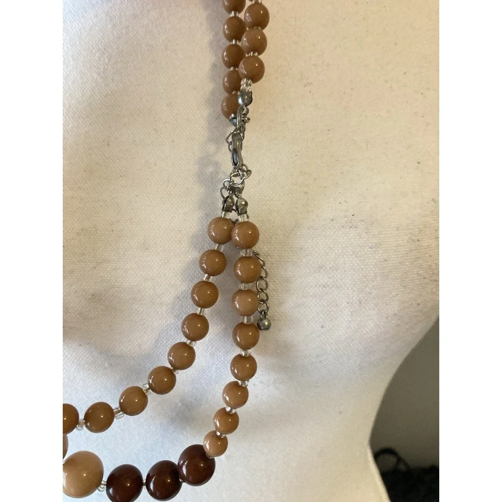 Double Strand Collar Necklace Brown Tan Gray Marbled Beads‎ Chunky Statement
